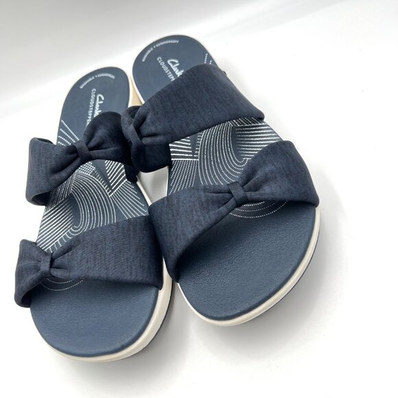 9.5W 9.5 WIDE WIDTH Clarks Womens Arla Coast Navy Blue Sandals Shoes - Picture 5 of 14